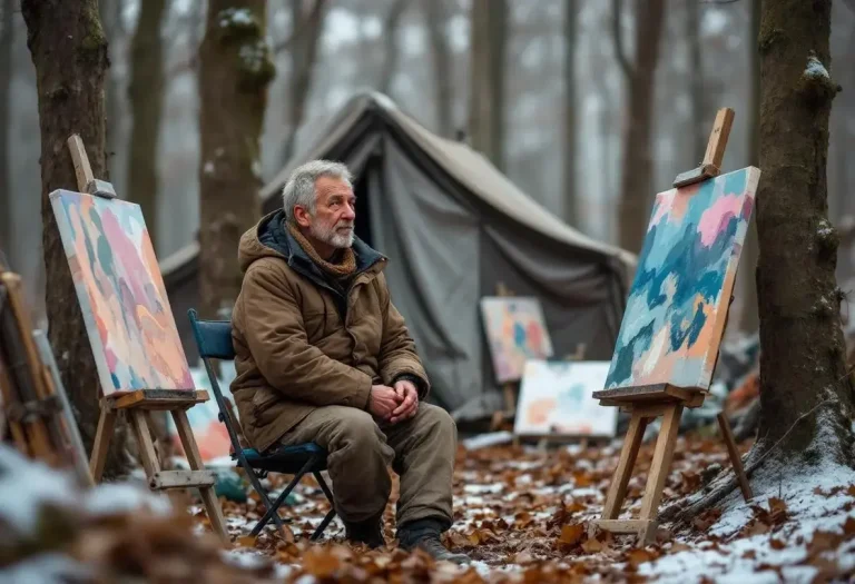« Ça me redonne un peu d’espoir » : un SDF vivant dans une forêt vend huit tableaux lors de sa première exposition
