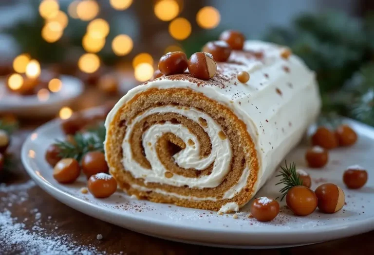 Bûche à la crème de marrons, fondante et croquante