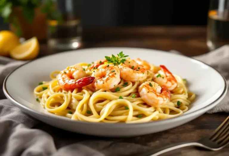 Linguine aux poireaux, crème et crevettes ultra gourmandes