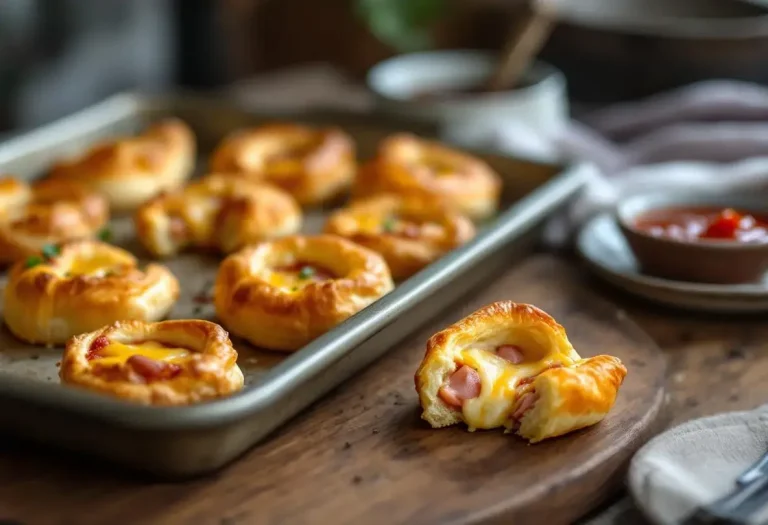 Mini croissants apéritifs façon pizza, garnis de jambon et fromage ultra fondant