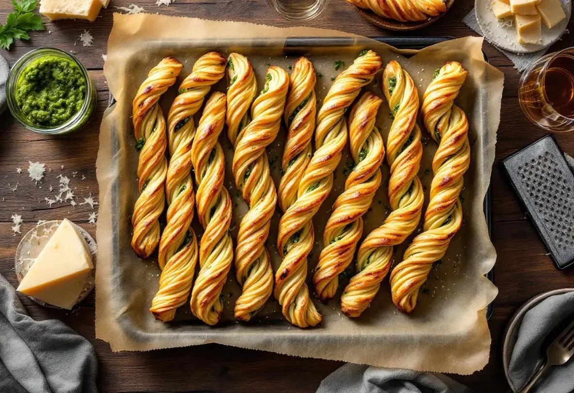 Torsades feuilletées au pesto et parmesan, ultra croustillantes et faciles à préparer
